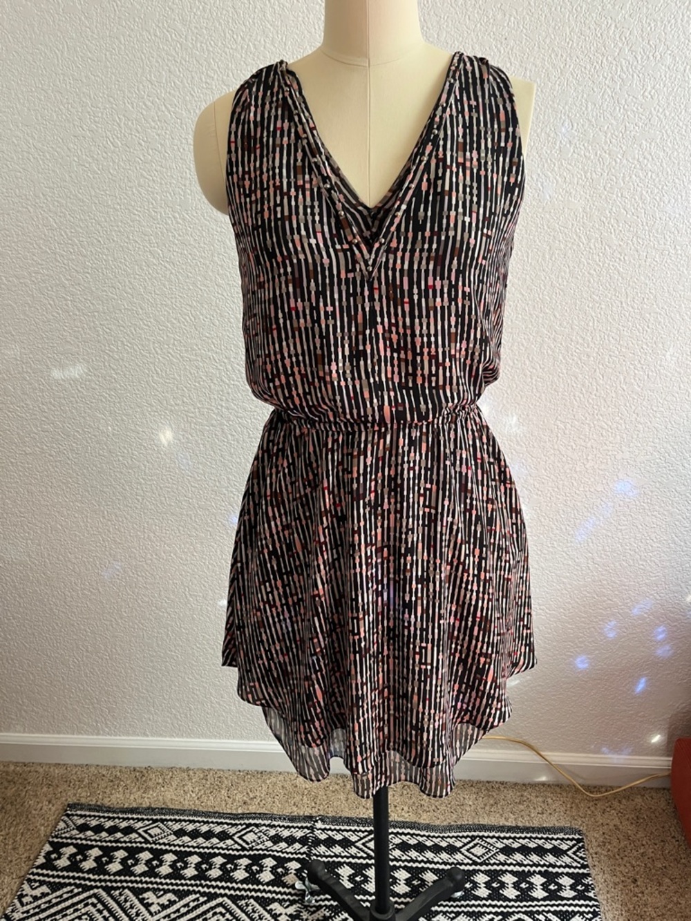 White House Black Market Black Dress with Pink Dot Print